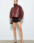 Burgundy Perry Faux Leather Bomber