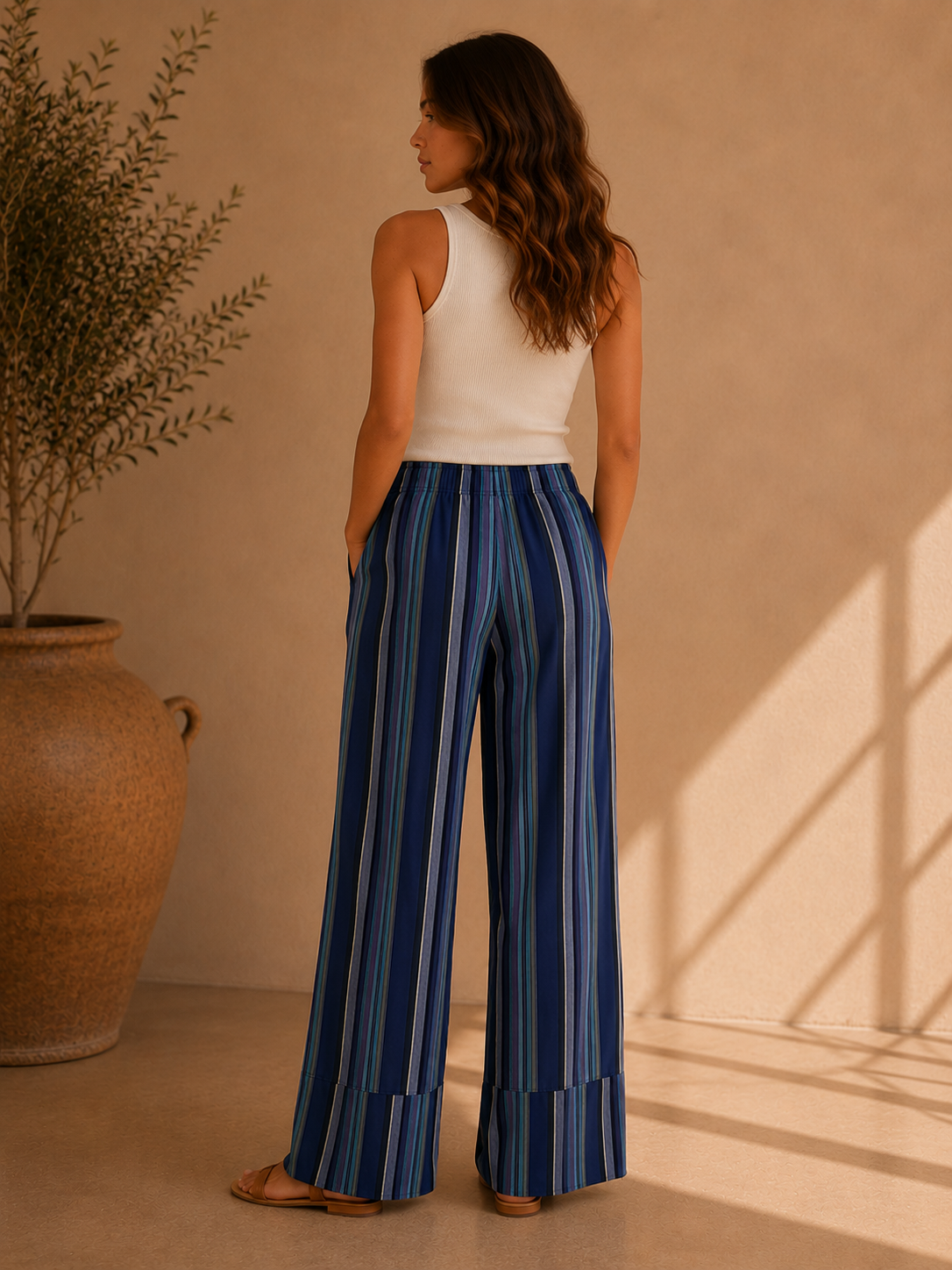 Navy Combo Days End Solar Linen Stripe Pants