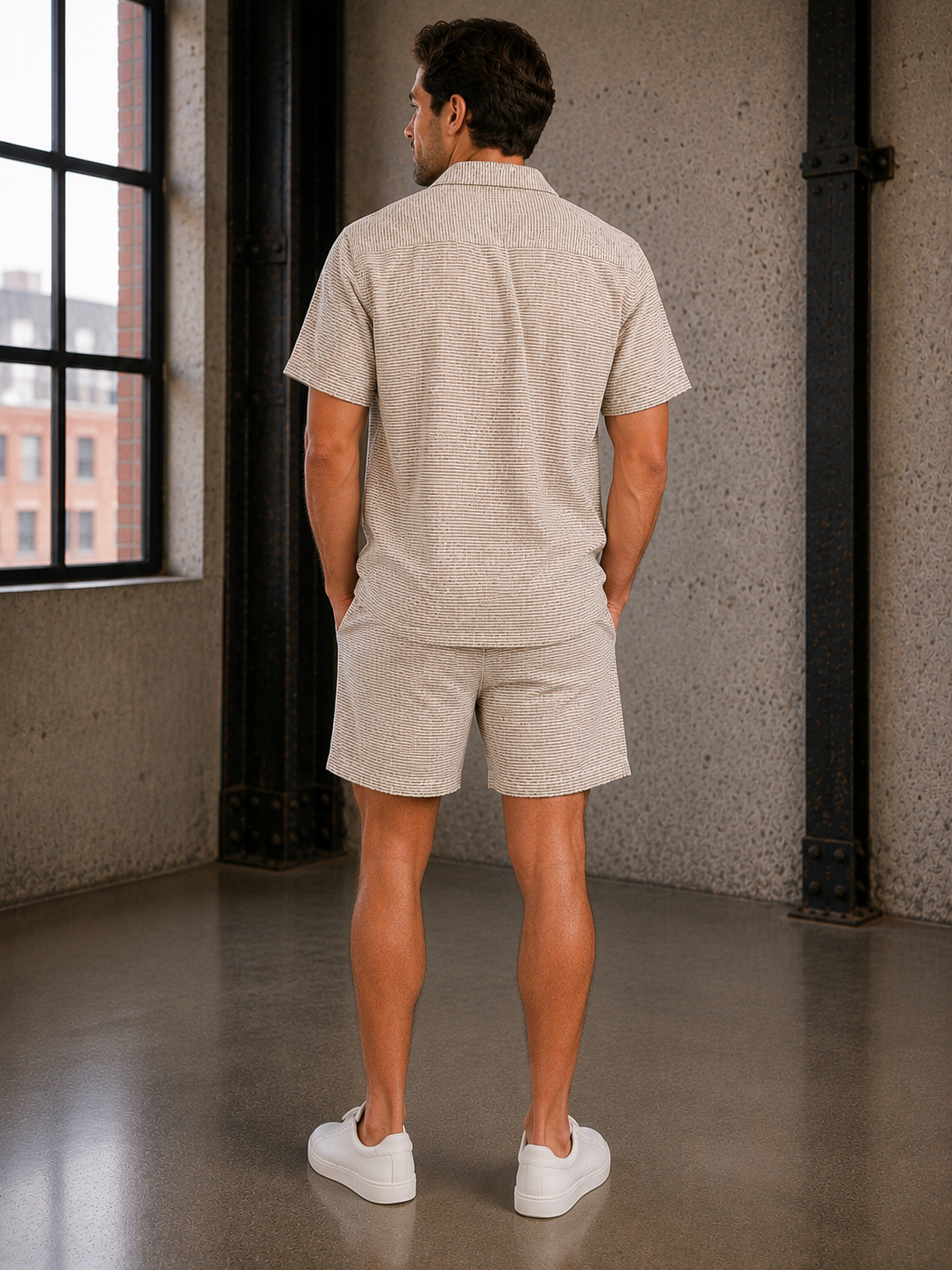Natural &amp; Brown Check Dobby Resort Shirt