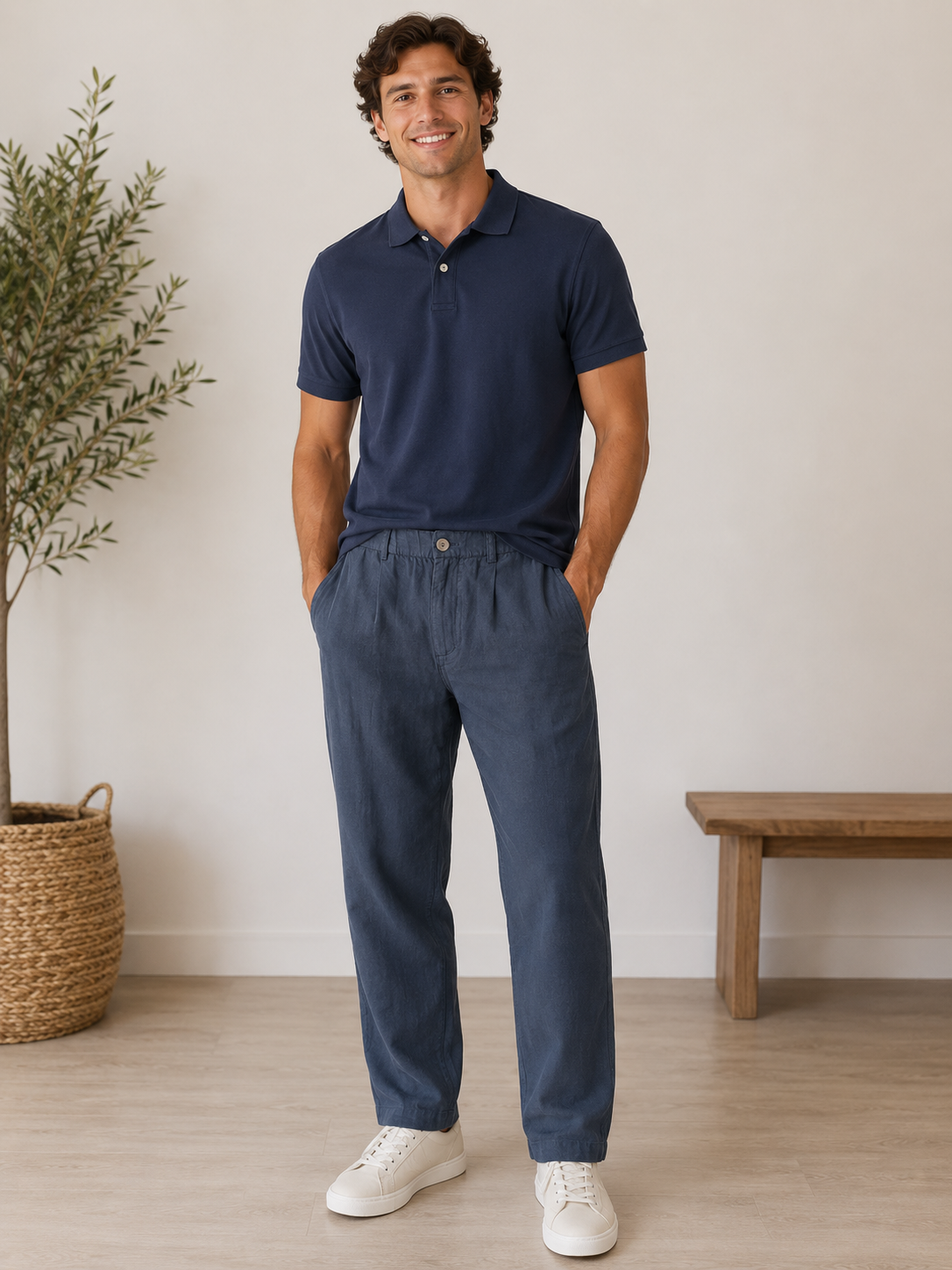 Navy Laguna Linen Chino Pant