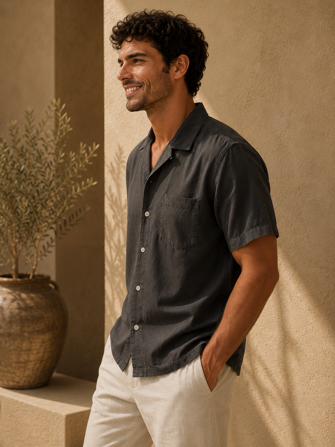 Black Sueded Costa Resort Shirt