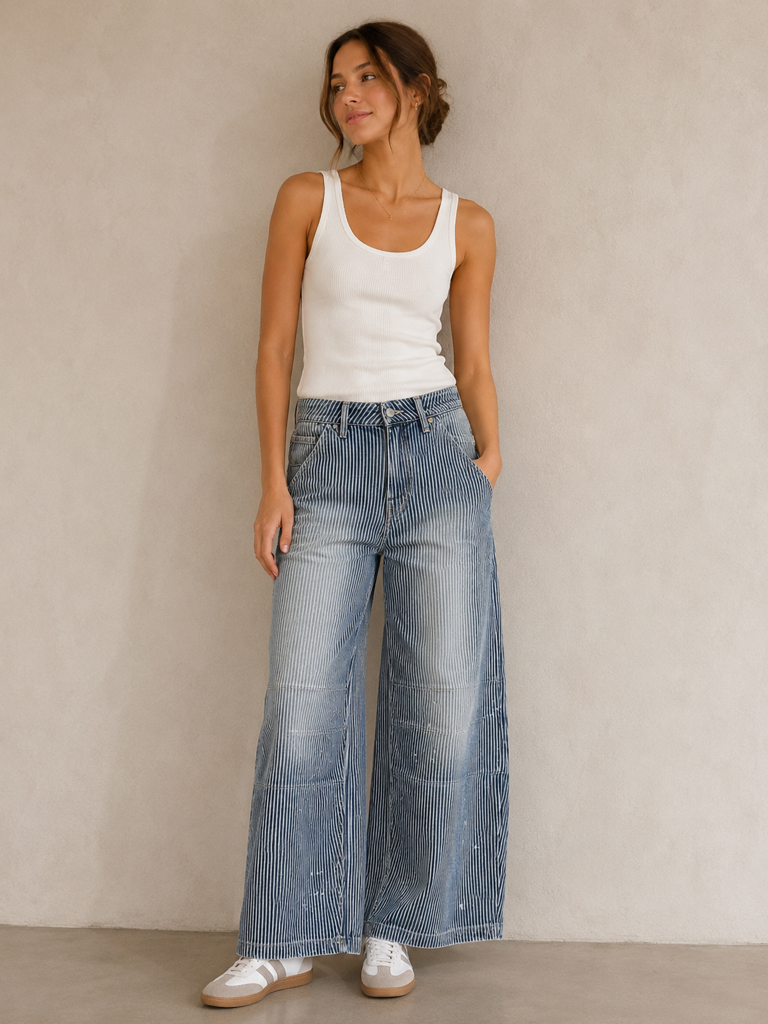 Stripe Paint Splash High Rise Barrel Jean