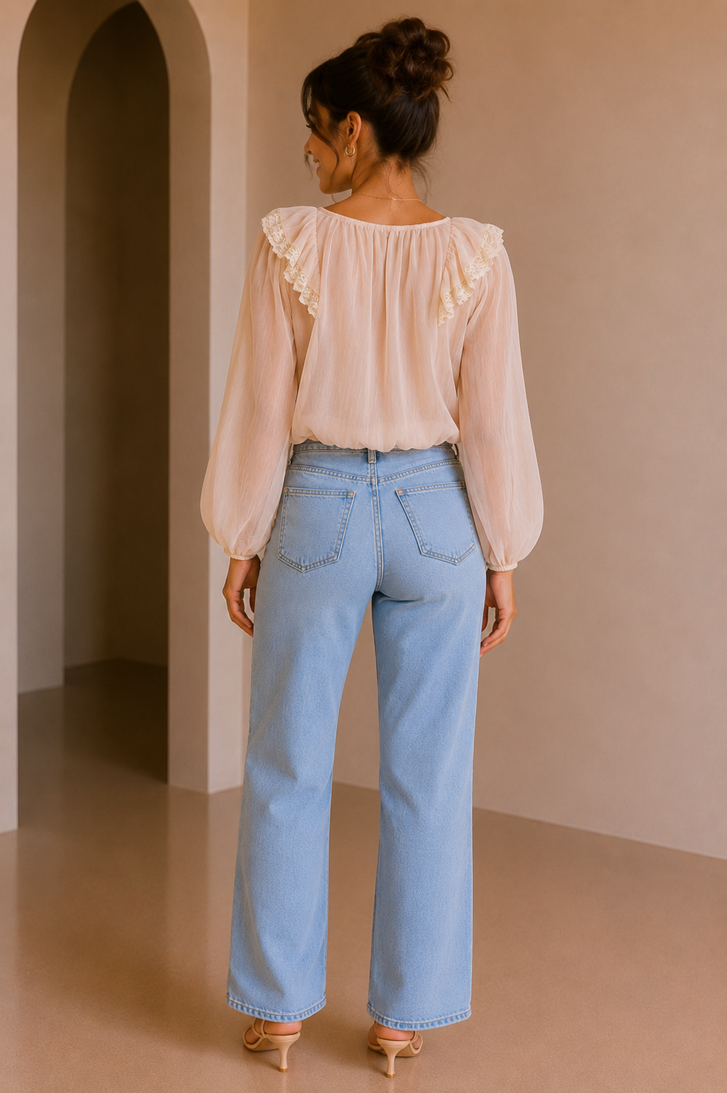 Soft Blush Meringue Ruffle Woven Top