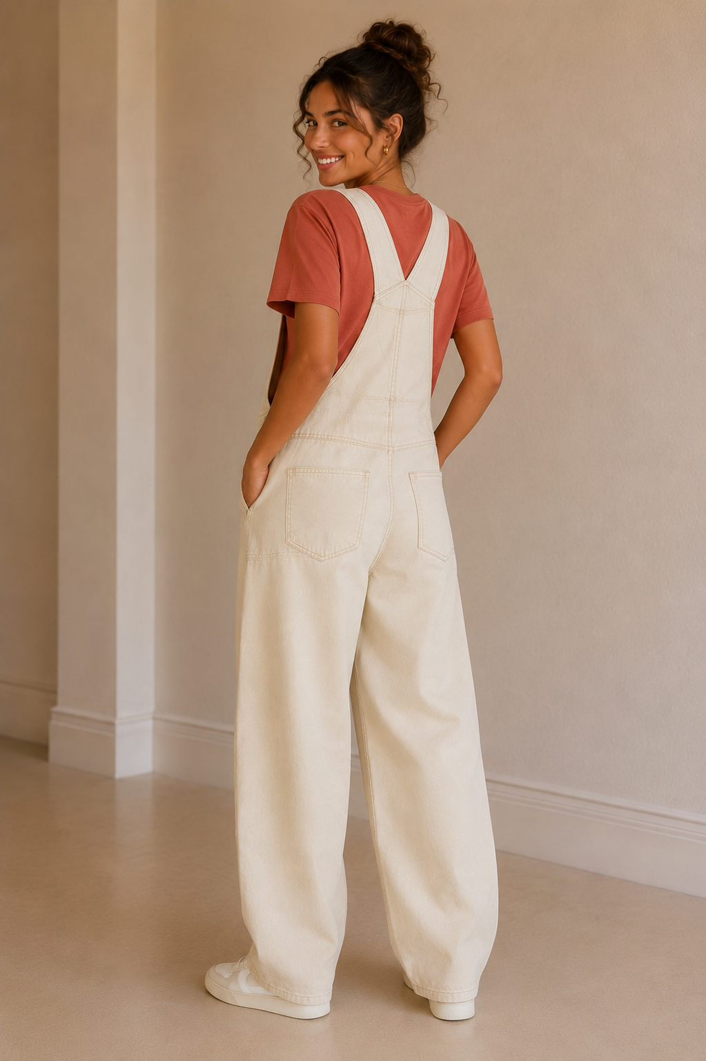 Ecru Maddie Barrel Overalls