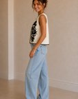 Ivory & Black Embroidered Sleeveless Knitted Vest Top - TK-4882-H