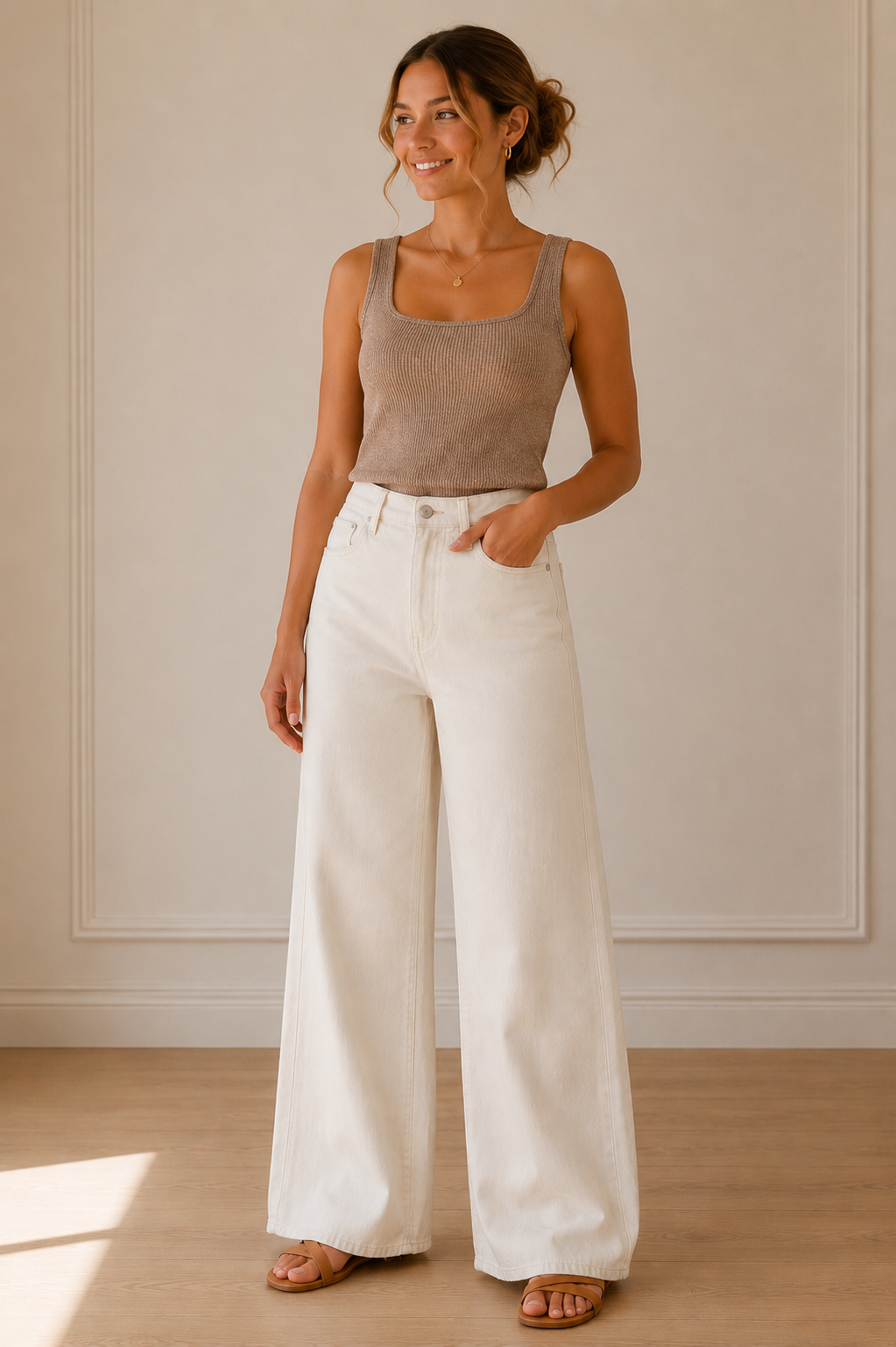 Natural White Paola Wide Leg Denim