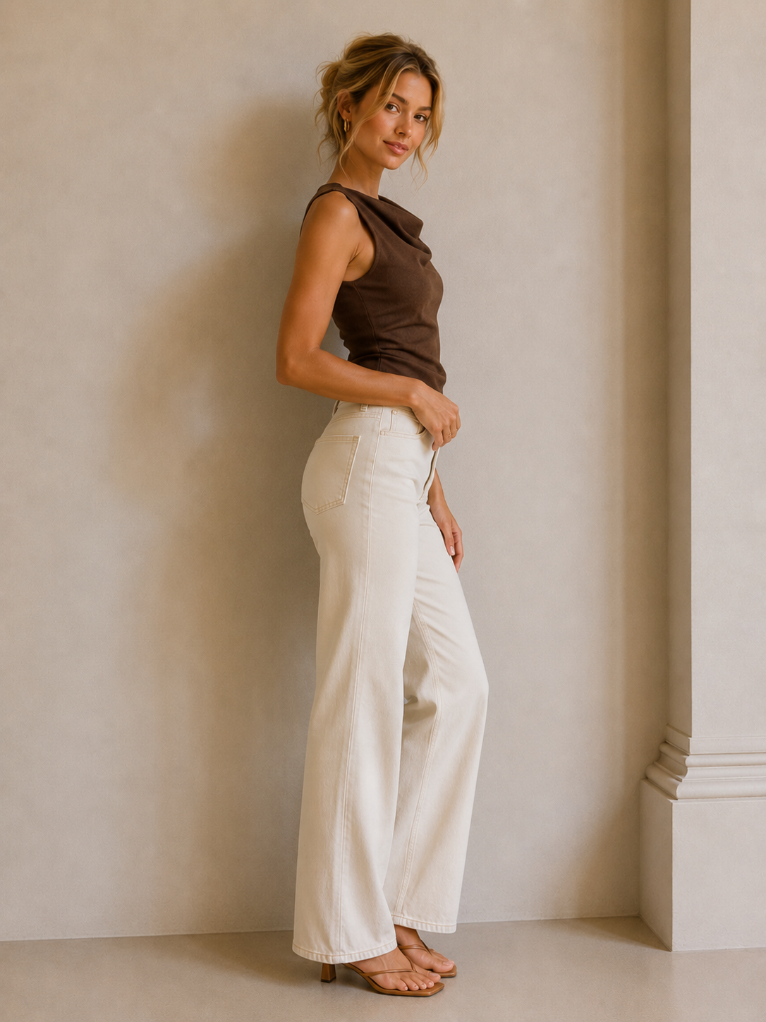 Brown Asymmetric Sweater Top
