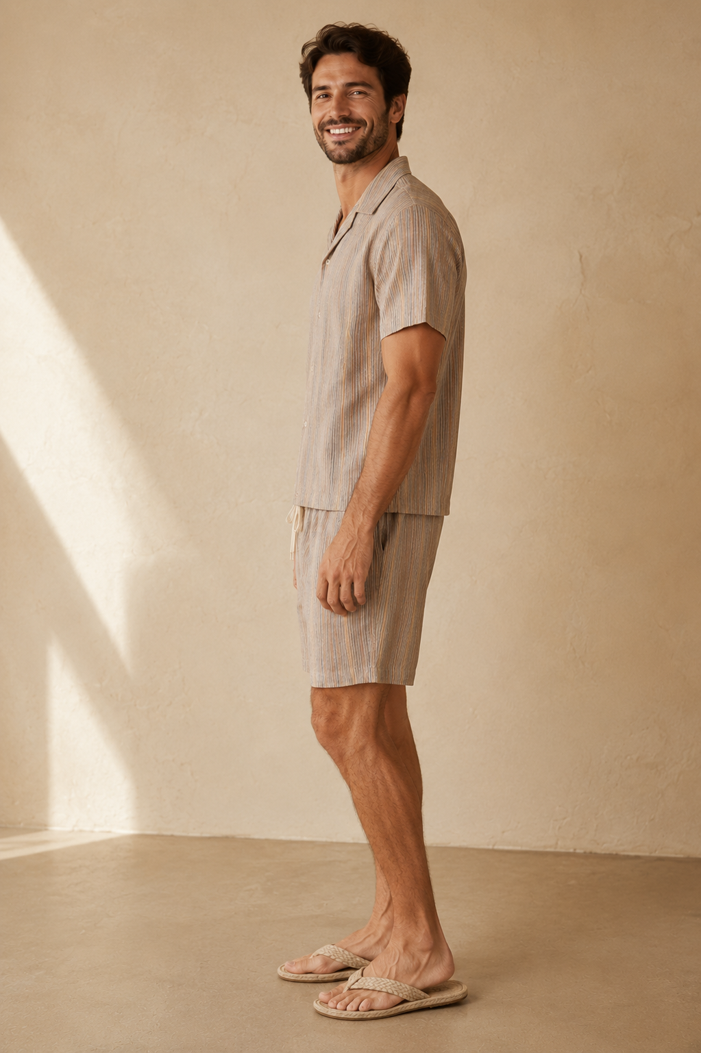 Verve Tan Striped Camp Shirt