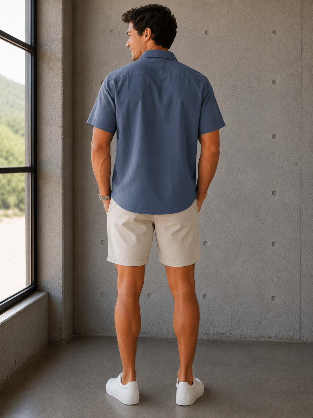 Khaki Linen Texture Aim Short 8"