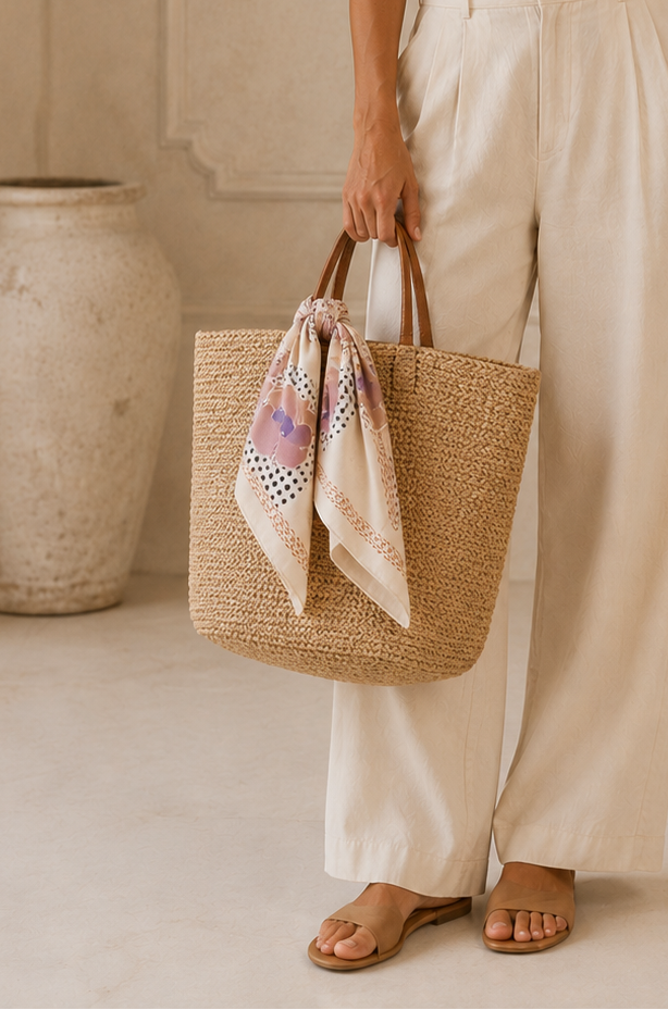 Beige Floral Daisy Scarf