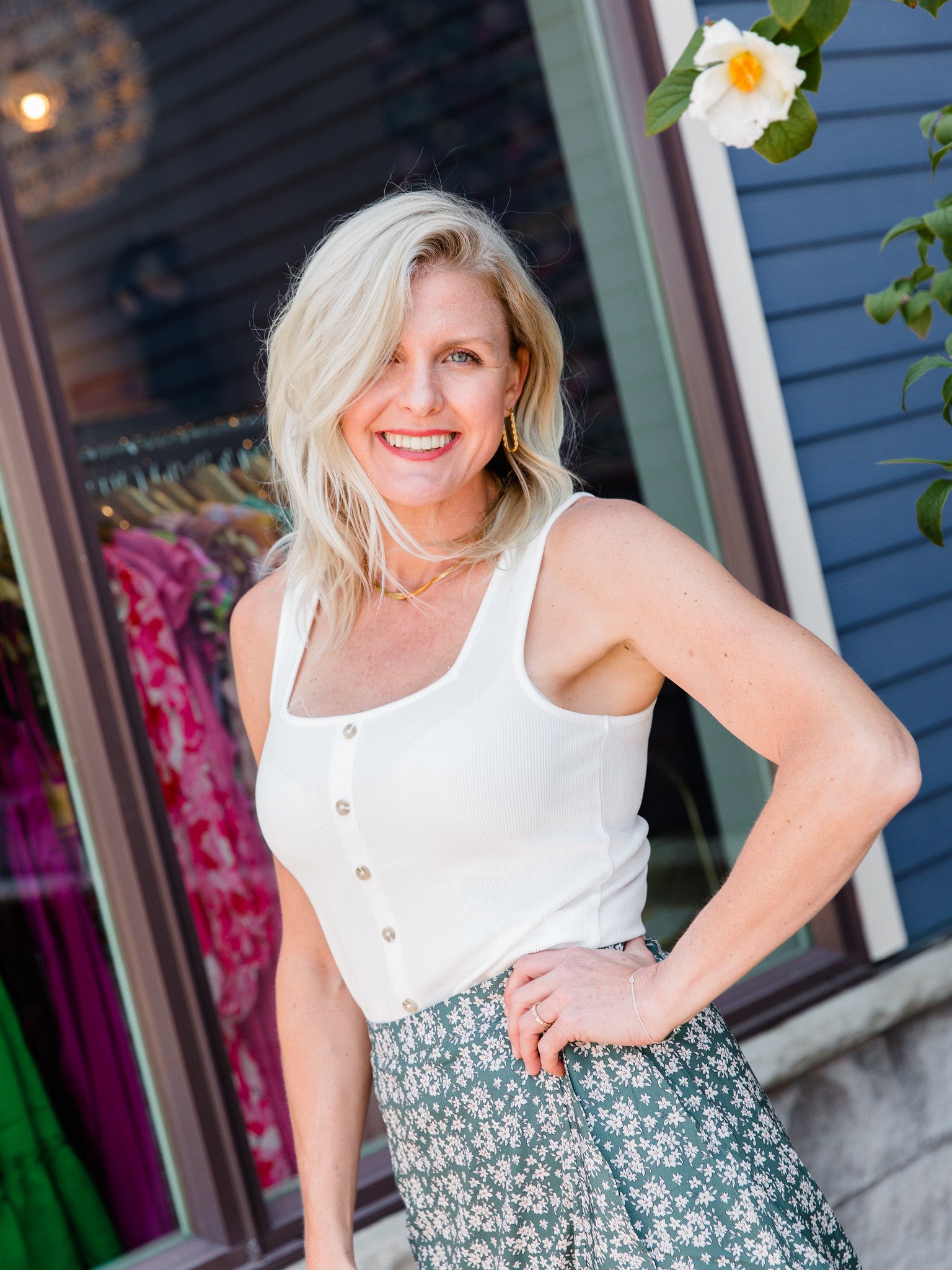 Cream Button Front Tank