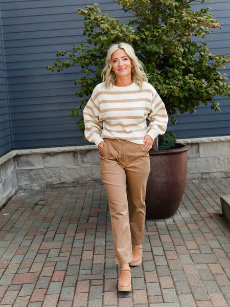 Tan Cotton Twill Belted Pants
