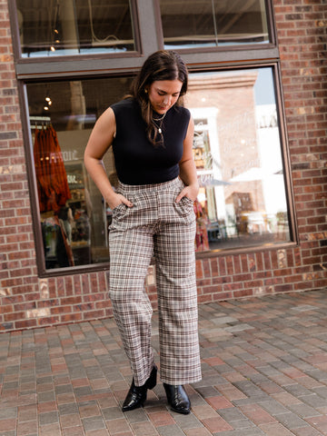 Taupe Brown Plaid Pants