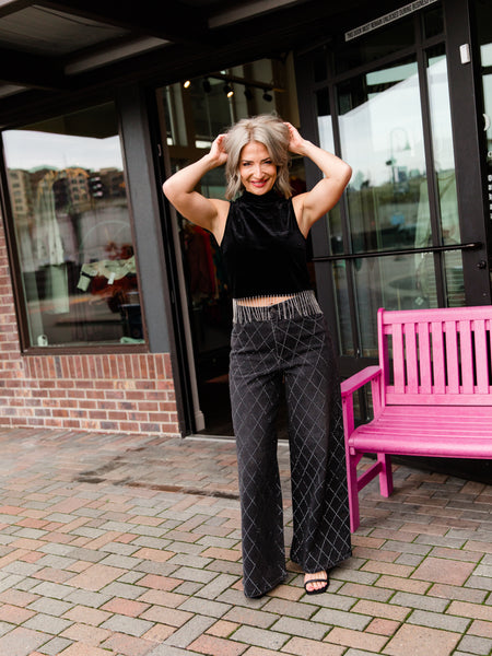 Black Rhinestone Fringe Top