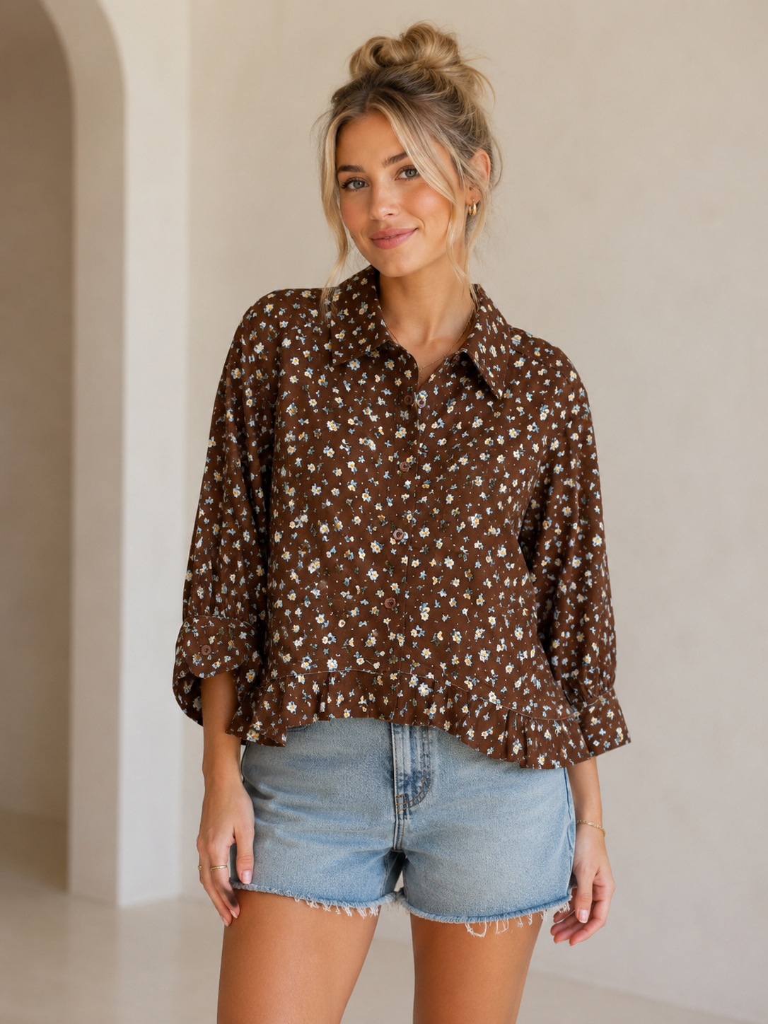 Brown Floral Ashe Blouse