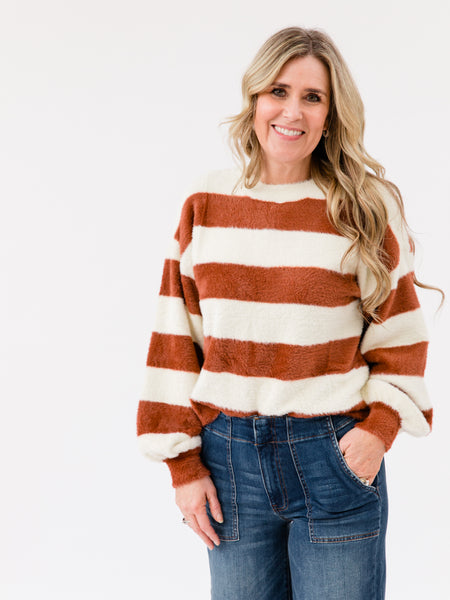 Ivory & Brown Stripe Sweater