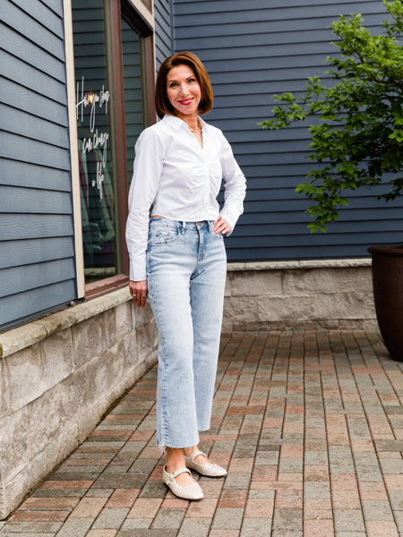 White Rushed Button Up