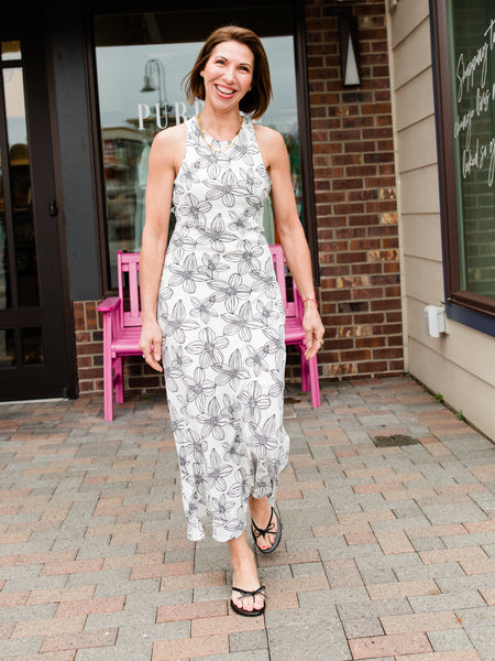 White & Black Floral Dress