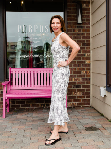 White & Black Floral Dress