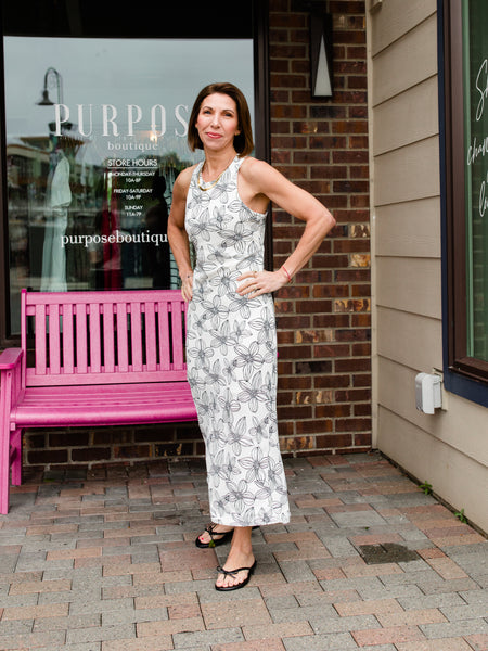 White & Black Floral Dress