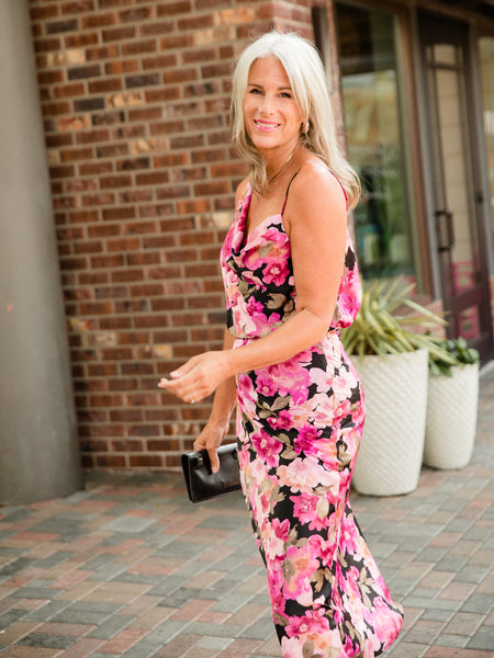 Black & Fuchsia Floral Top