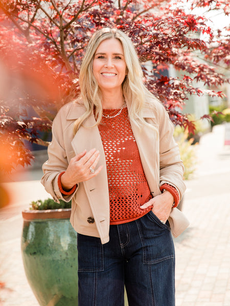 Tan Double Breasted Cropped Jacket