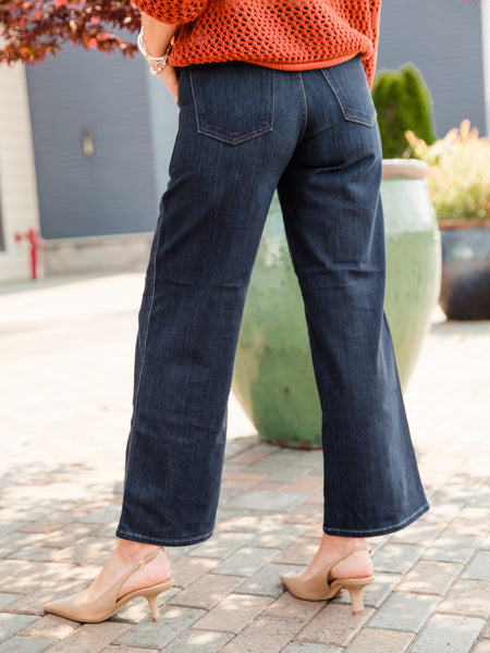 Dark Denim Seamed Utility Straight Pant