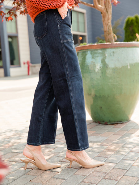 Dark Denim Seamed Utility Straight Pant