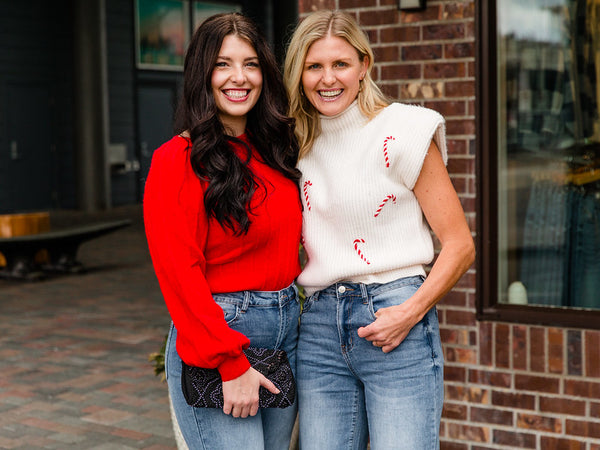 Red Ribbed Pointelle Sweater