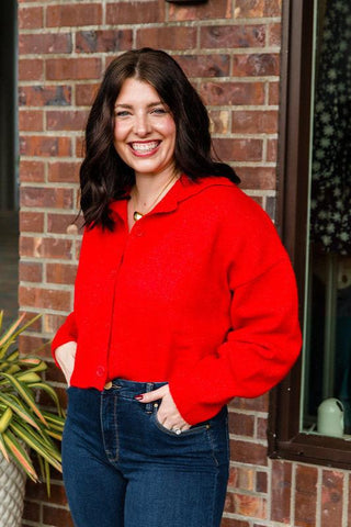 Red Collared Mandy Cardigan