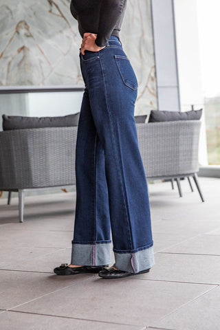 Dark Denim Cuffed Palazzo Jean