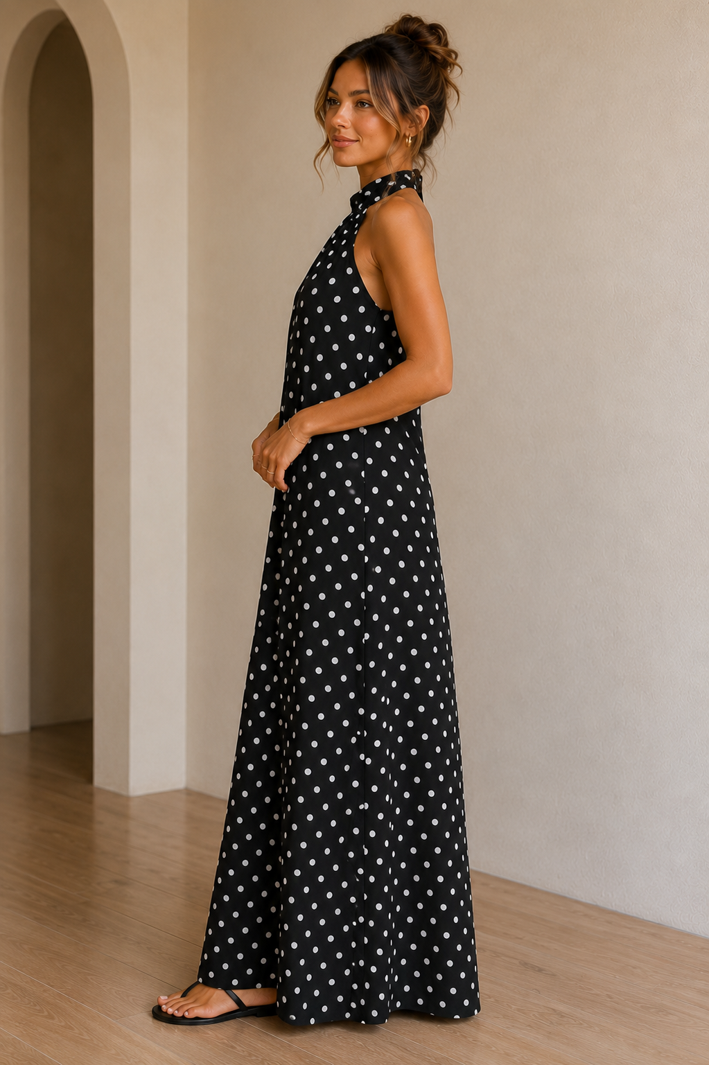 Black Polka Dot Theophania Maxi Dress