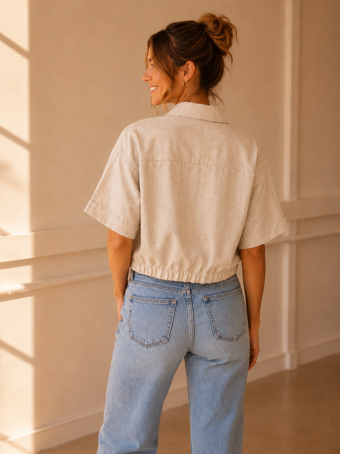 Oat Milk Maisie Utility Crop Shirt