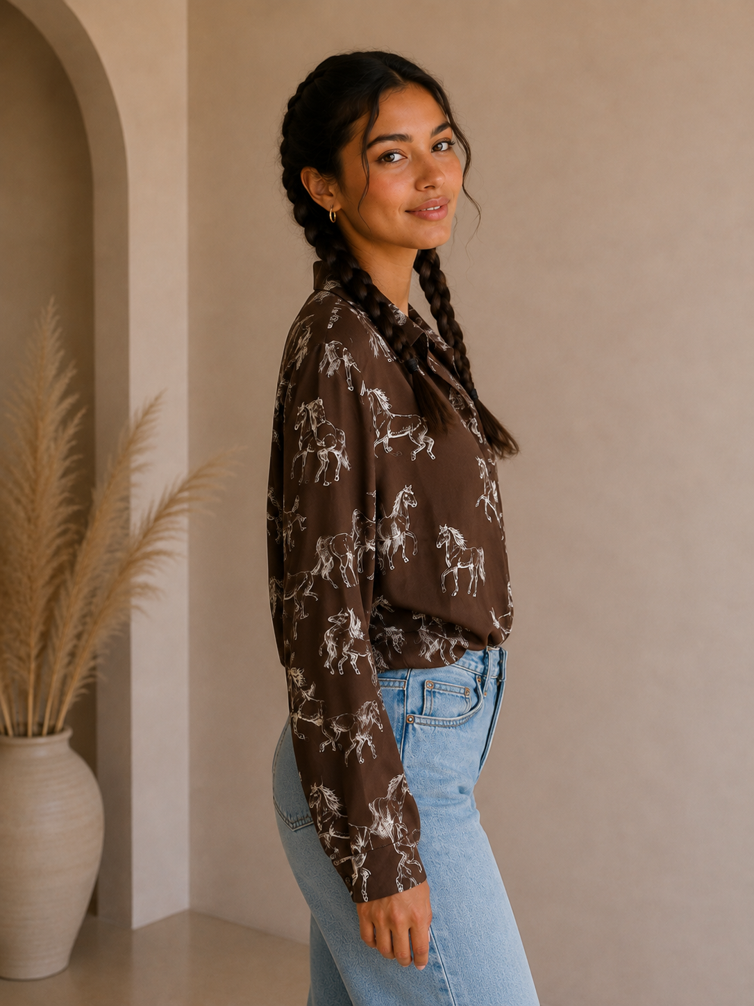 Brown &amp; Cream Pony Blouse