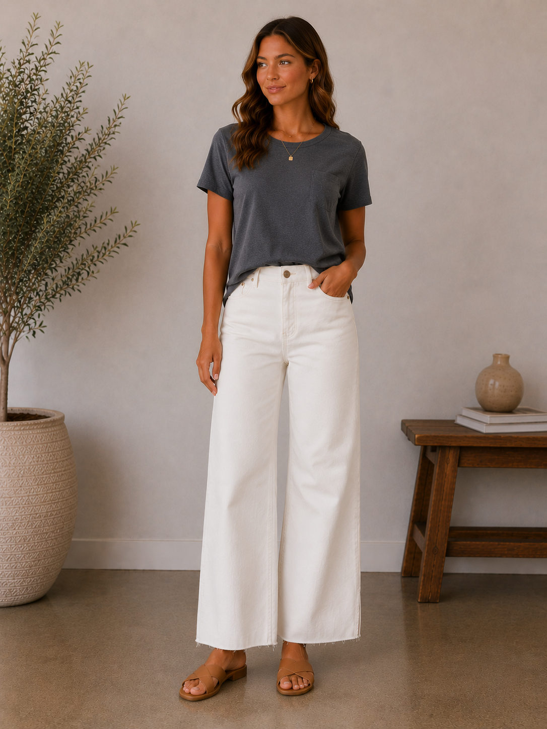 Ecru Meg High Rise Fab Ab Wide Leg