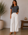 Ecru Meg High Rise Fab Ab Wide Leg