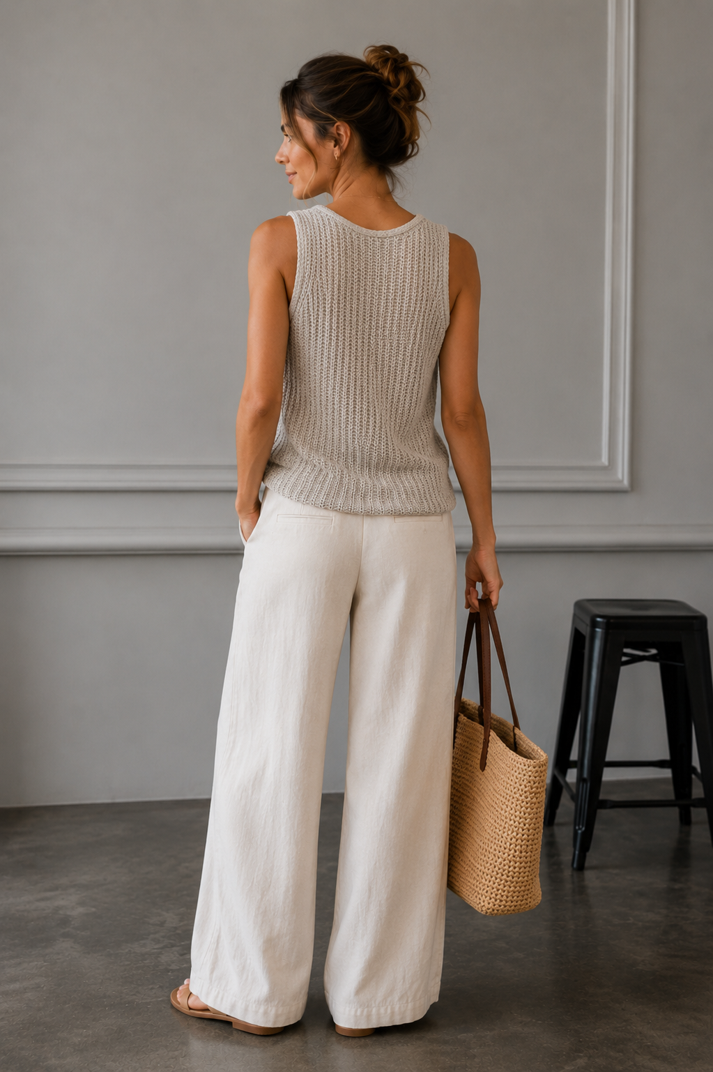 Beige Mabel Open Stitch Knit Top
