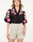 Black Floral Embroidered Amber Top