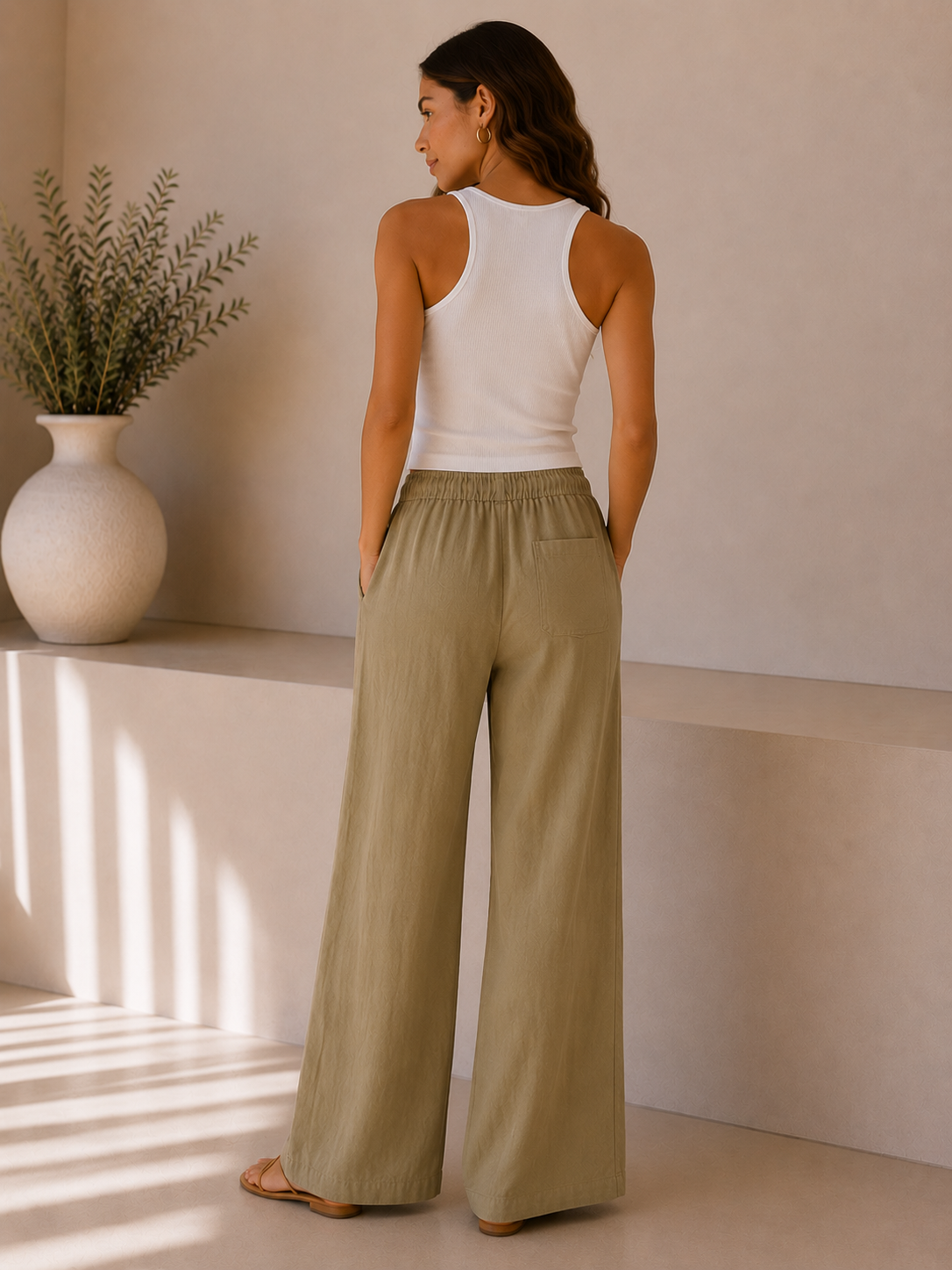 Olive Wide Leg Flowy Pants