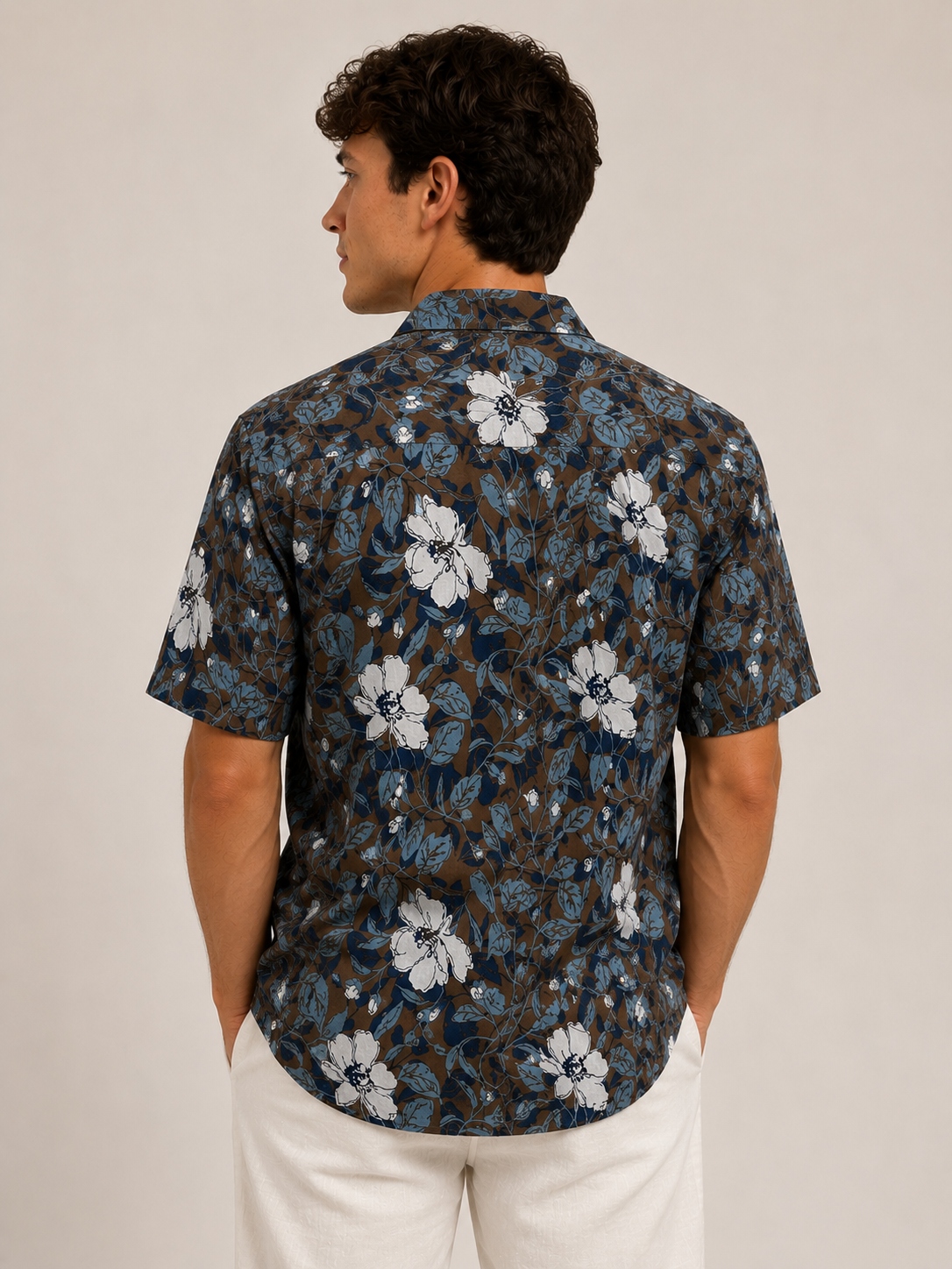 Brown Linen Floral Montauk Short Sleeve Shirt