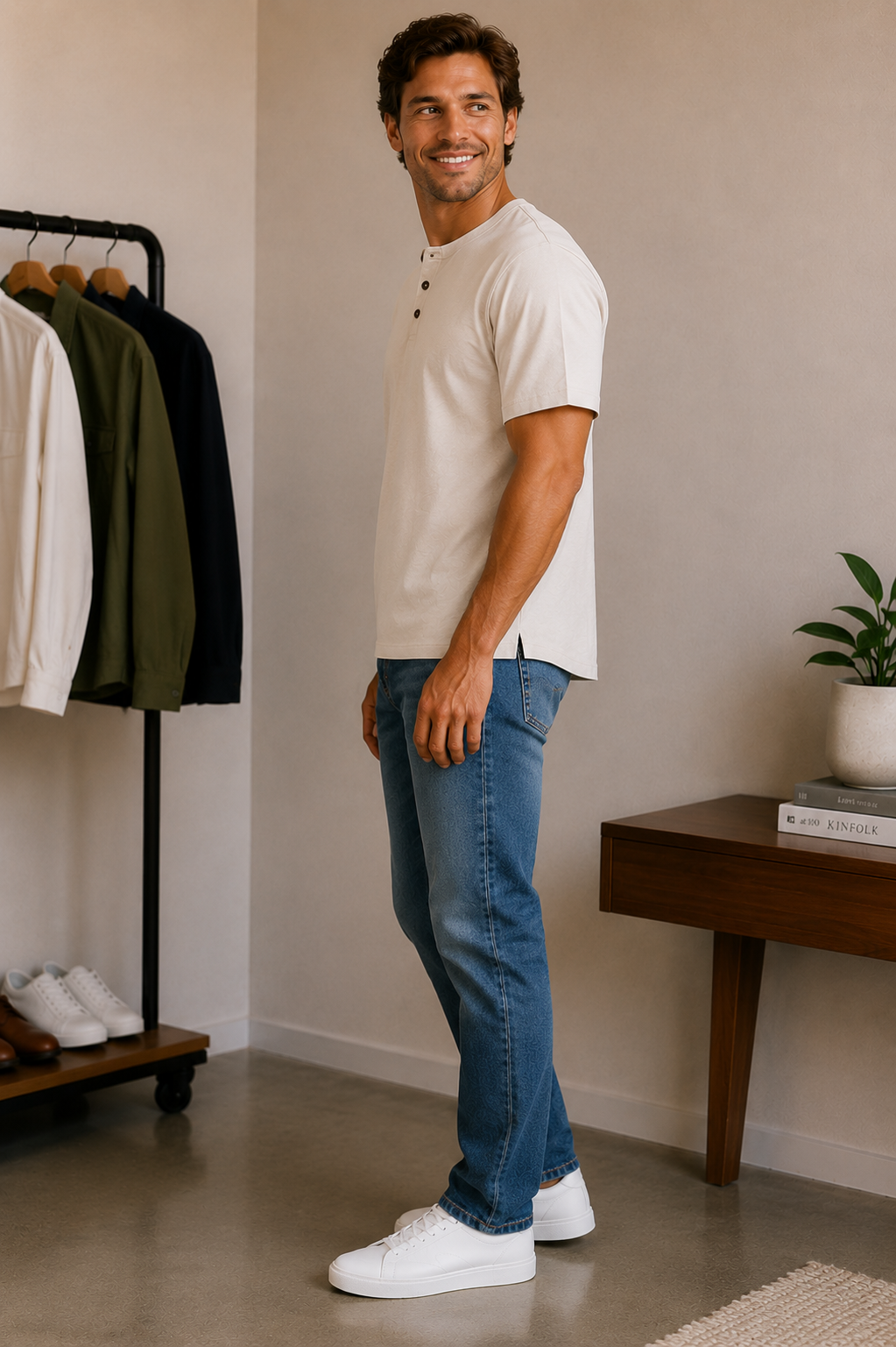 Vintage White Mesa Henley Tee