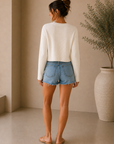 Cream Ribbed Knit Cardigan
