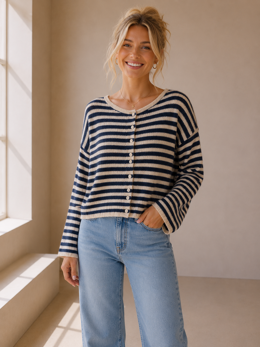 Navy &amp; Oat Cardigan