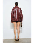 Burgundy Perry Faux Leather Bomber