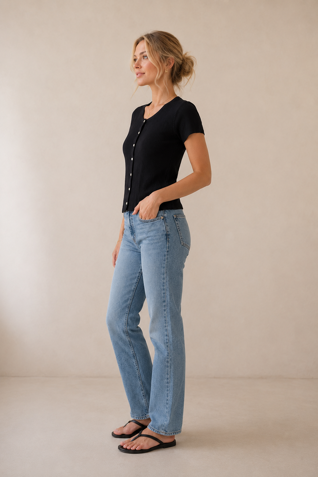 Black Soft Focus Ribbed Top