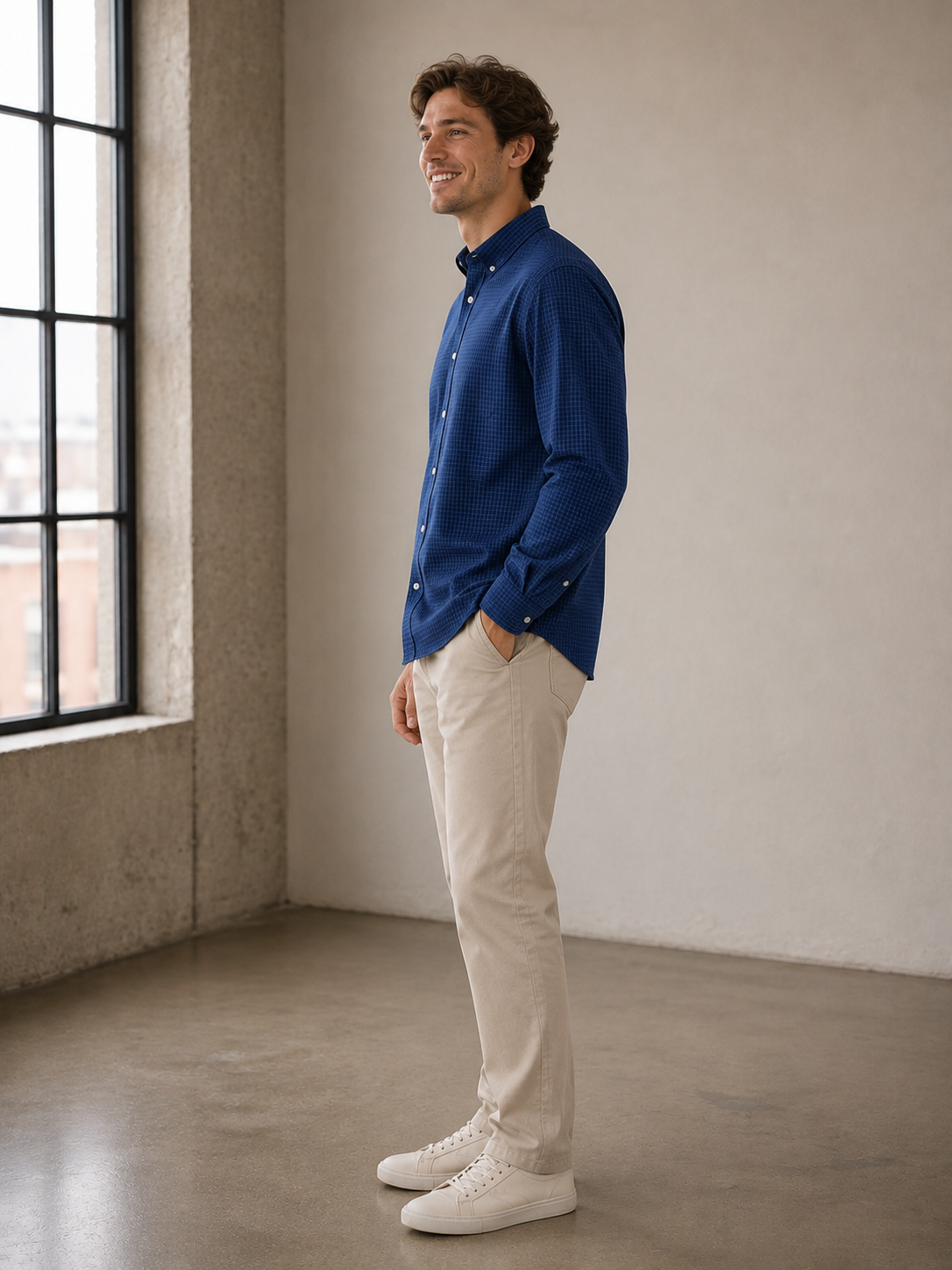 Midnight Navy Joel Plaid Leeward LS Dress Shirt