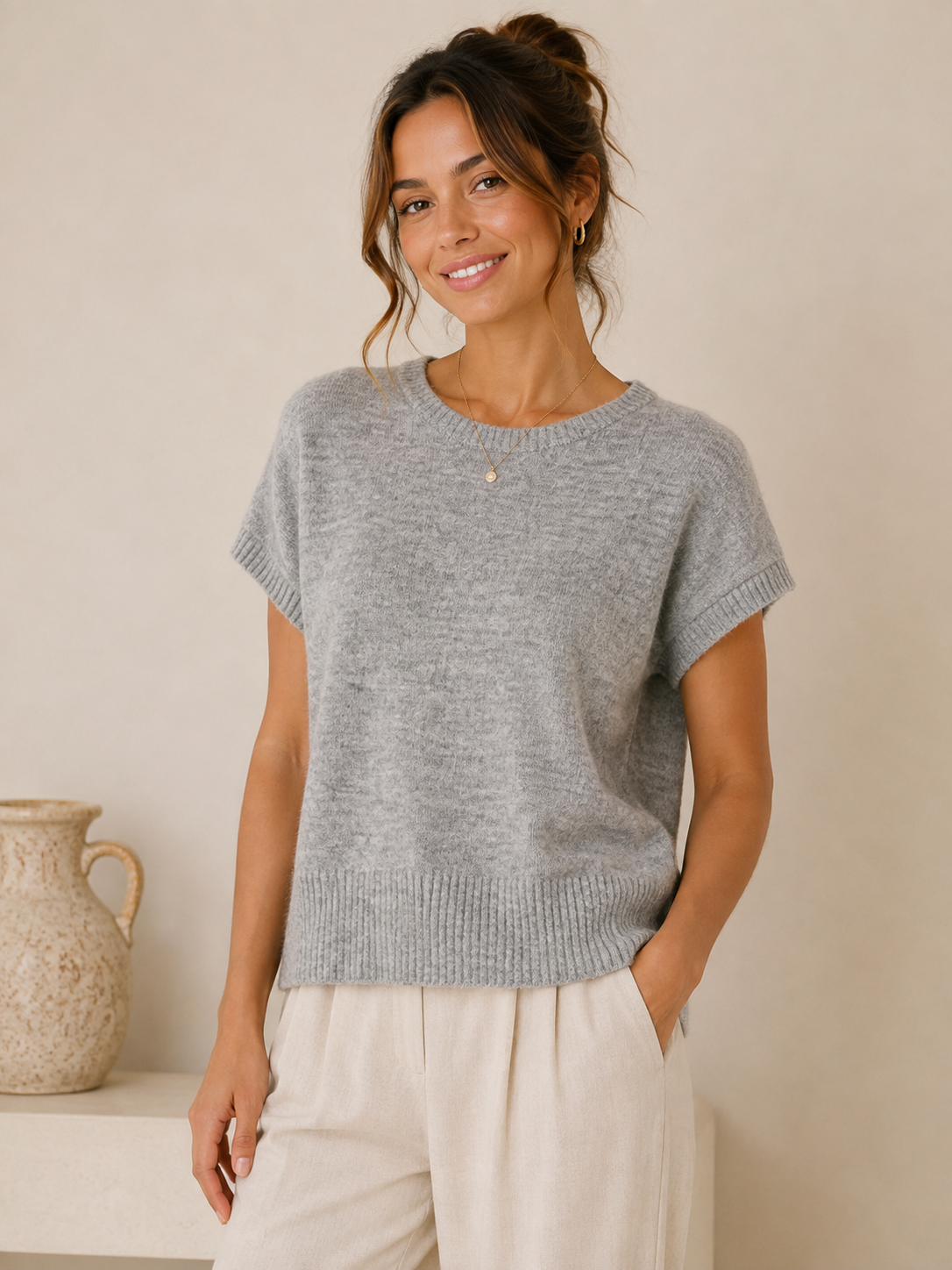 Light Heather Grey Sabrin Sweater Top