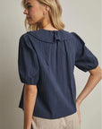Indigo Cotton Ruffled Blouse