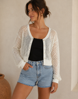 Clean Ivory Maris Fine Gauge Cardigan