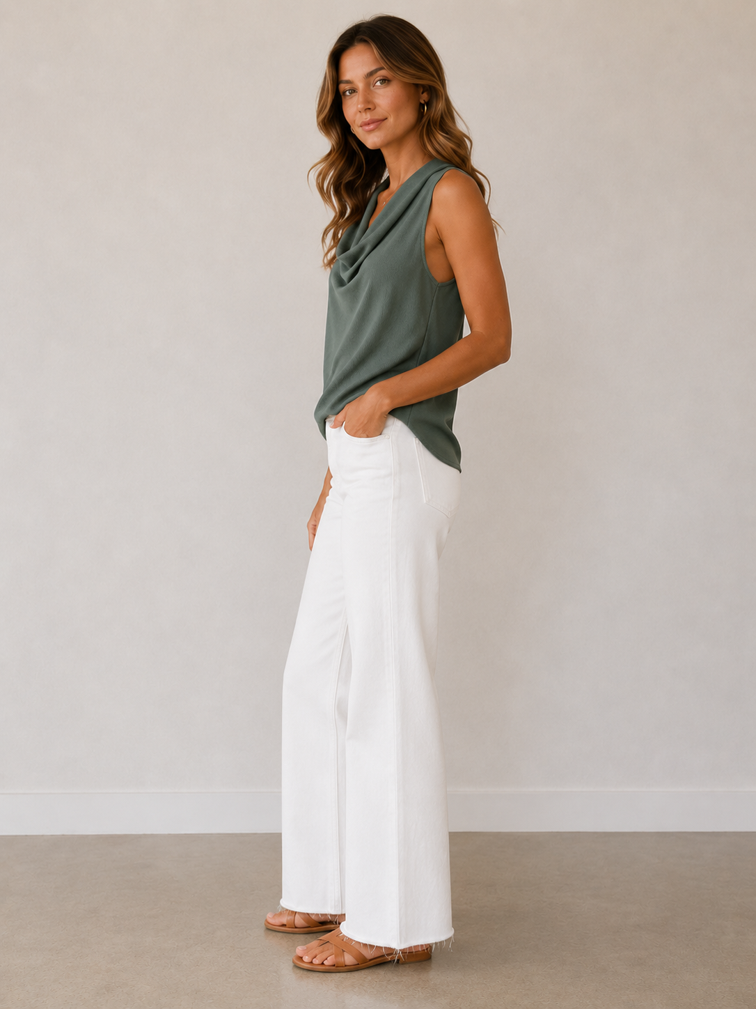 Deep Forest Cowl Neck Knit Tank